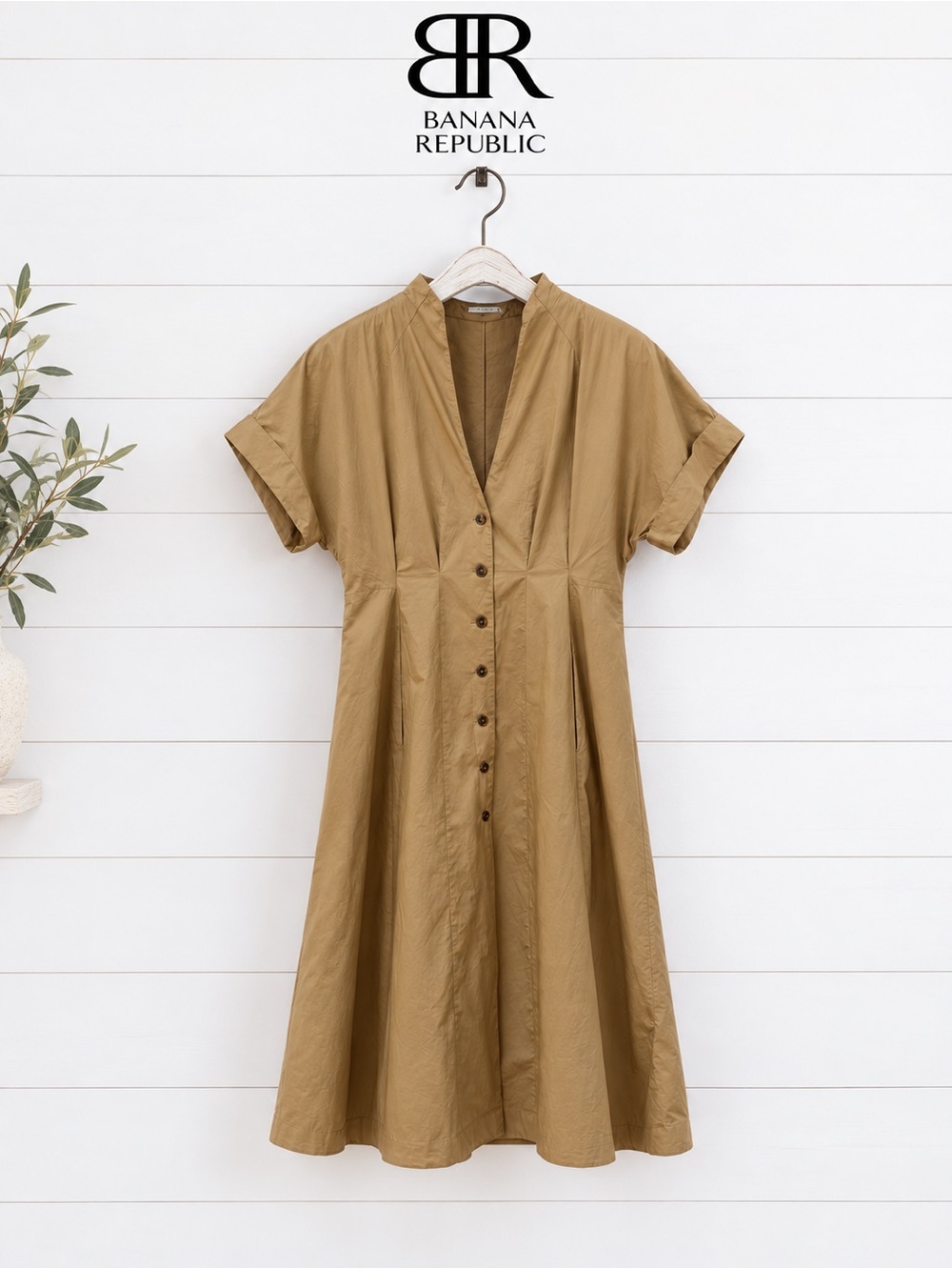 Banana Republic Button-Front Midi Dress – Camel – Size 6